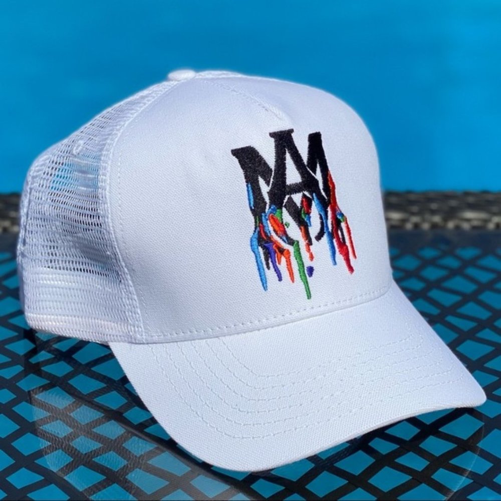 Amiri UNRELEASED M.A. Trucker Hat Drip White NEW